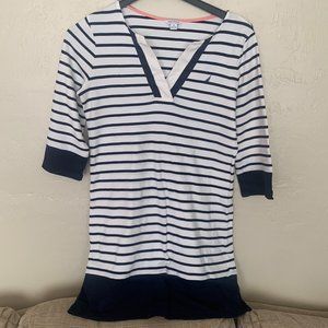 Nautical Striped Oversized V Collar Sweater Blue/White